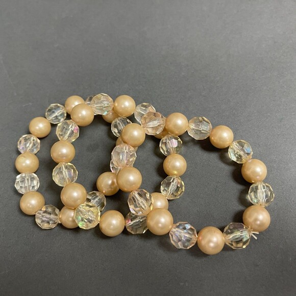 Champagne Clear Beaded Stretch Bracelets Lot of 3 - Picture 2 of 3